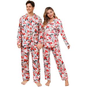 RAISEVERN Couples Christmas Matching Pajamas 2 Piece Women Men Xmas Pjs Soft Pajama Set Long Sleeve Loungewear Warm Sleepwear