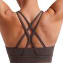 POSHDIVAH Women's Mid-Impact Sports Bra with Removable Padding - Criss Cross Back for Yoga, Running & Gym Workouts (Medium, Brown)