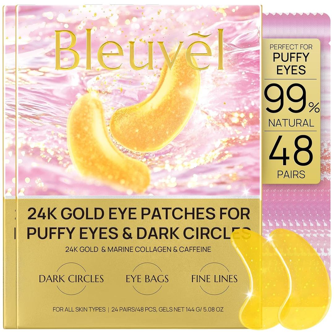 Under Eye Patches - 24K Gold Eye Mask for Puffy Eyes and Dark Circles, Wrinkles, Fine Lines, Collagen Skin Care Products, Gel Eye Patches for Dark Circles, Puffy Eyes, Undereye Bags