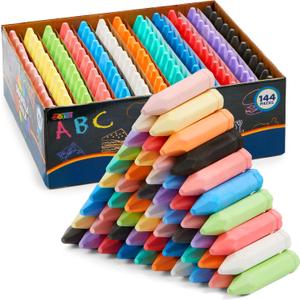 JOYIN 144 PCS Cone Shaped Washable Sidewalk Chalks, 12 Colors, Non-Toxic Jumbo Colored Chalk for Toddlers 1-3, Painting for Outdoor Art, School Supplies, Classroom Must Haves