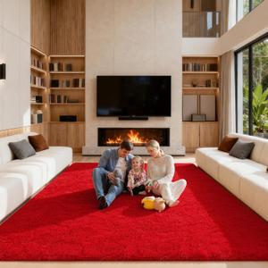 Area Rugs 9x12 Living Room, Large Fluffy Rugs for Bedroom, Red