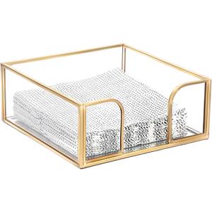 Sumnacon Cocktail-Sized Napkin Holder Square Glass Napkin Holder Table Gold Stylish Cocktail Napkin Holders for Kitchen Dining Table Counter,Decorative Napkin Basket for Picnic Wedding Party (5.7 x 5.7 Inch/Cocktail)