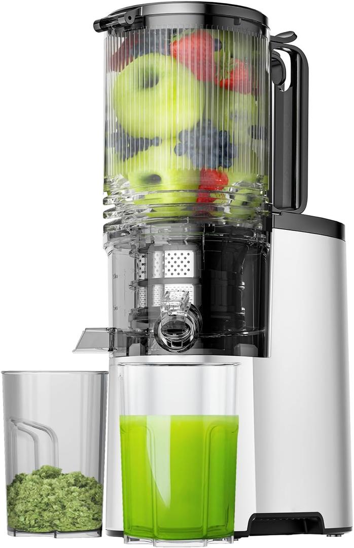 Cold Press Juicer, 5.8" Wide Feed Chute Juice Extractor Machine with 400W, High Juice Yield, Slow Masticating Juicer for Whole Vegetables & Fruits, Premium Silver (Premium Grey)