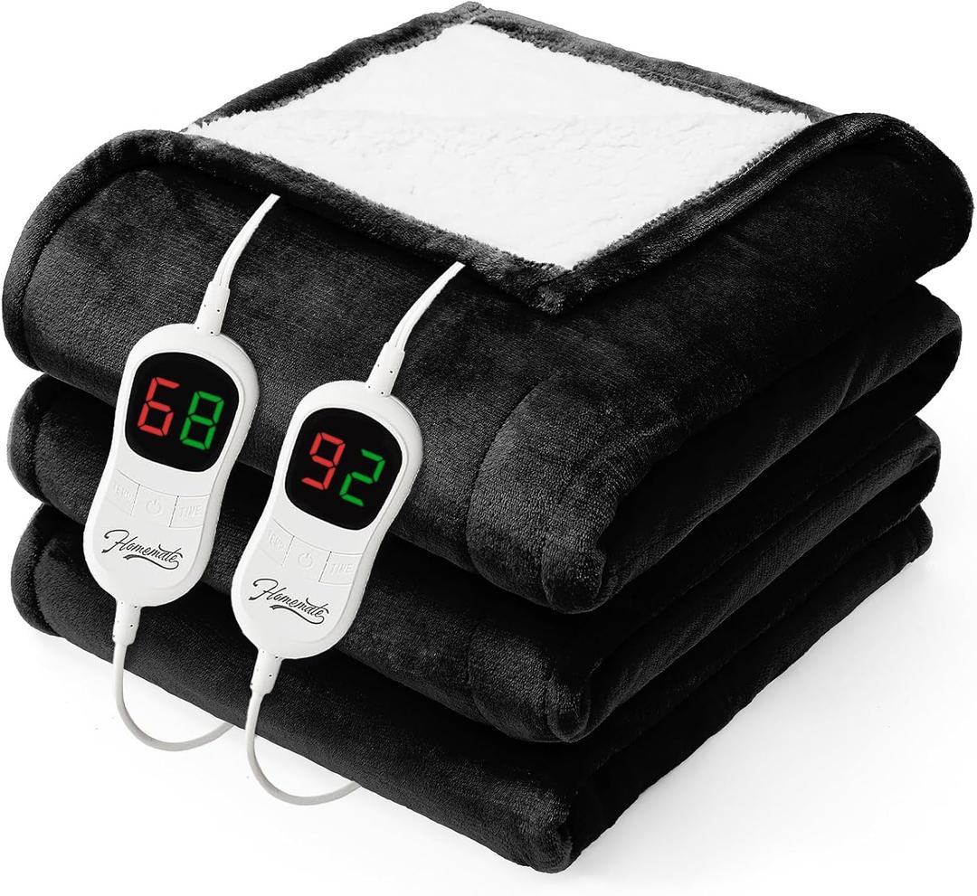 Homemate Heated Electric Blanket Queen Size  84"x90" Heating Bed Blanket Throw with 10 Heating Levels 8 Hours Auto Off Fast Heating OverHeat Protection Ultra Soft Flannel ETL Certified, Black