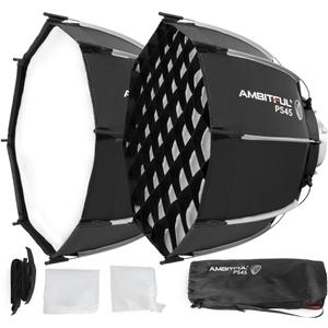 AMBITFUL 17.7"/45cm Parabolic Softbox, Bowens Mount Softbox, Quick Release with Grid for Godox SL60W SL60IID SL150III MS300 SK400II SK400IIV DP400III DP600III and Bowens Mount Light (1pcs)