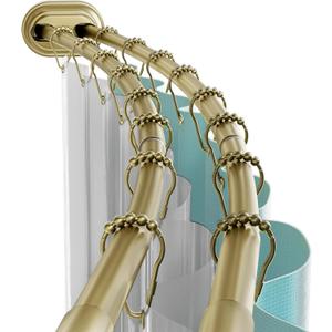 Zenna Home Double Curved Shower Curtain Rod, No Drill, 50-72 Inch Adjustable Tension Curved Shower Rod for Bathroom, Rustproof Double Rod, Non-Slip, Adds Room in Shower, Gold