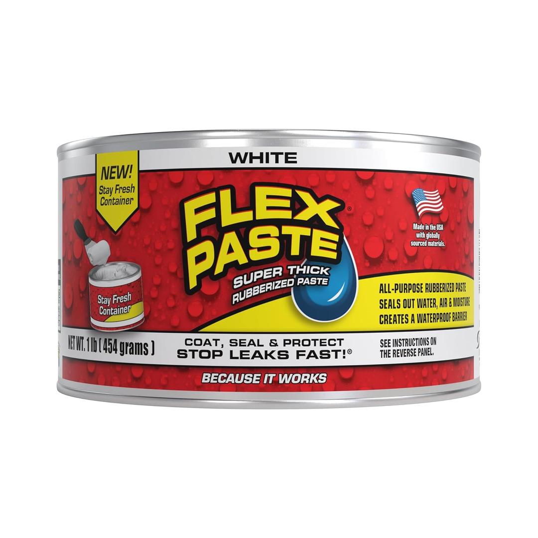 Flex Paste, Waterproof Paintable Putty, Spackle Sealant, Fill Gaps Cracks Holes - Block Out Water and Air - UV Resistant - Walls, Drywall, EPDM, Concrete, Roof, RV Repairs, White, Half-Quart