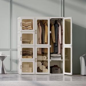 ANTBOX Portable Wardrobe Closet Storage Organizer for Clothes,Transparent Door Panels,Suitable for Living Room, Bedroom,Plastic Wardrobe with Magnetic Door and Easy Assembly 10 Cubes