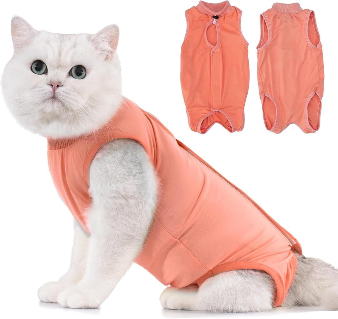 Avont Cat Recovery Suit - Kitten Onesie for Cats After Surgery, Cone of Shame Alternative Surgical Spay Suit for Female Cat, Post-Surgery or Skin Diseases Protection -Coral(S)