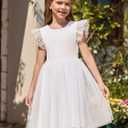 Haloumoning Girls Tulle Dress Kids Summer Backless Flower Girl Dress for Birthday Party 5-14Y (White)