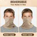 GXCROR Winter Neck Warmer, Reversible Fleece Gaiter Scarf, Windproof Face Mask for Men & Women (Khaki (Child))