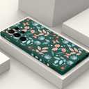 LEECG for Samsung Galaxy S22 Ultra Case, Case for S22 Ultra Galaxy Liquid Silicone Soft Slim Fashion Design Flower Phone Protective Phone Cover 6.8"-Leaf Green