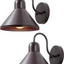 EDISHINE 2 Pack Gooseneck Barn Light, 8IN Outdoor Wall Light Fixture, Farmhouse Outside Wall Sconce, Brown Wall Mount Lantern for Porch, Entryway, Garage