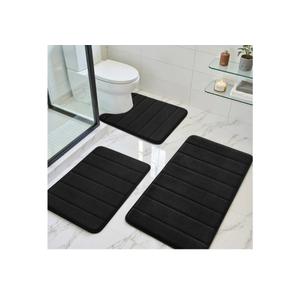 BYSURE Black Memory Foam Bathroom Rug Set 3 Piece, Non Slip Extra Soft Absorbent Washable & Dry Toilet Bath Mat Sets