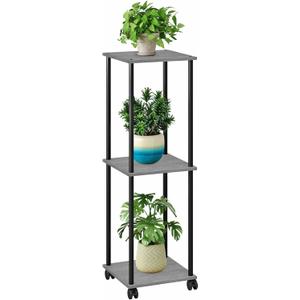 HAYOFAMY 3 Tier Tall Plant Stand Indoor with Wheels, Movable Plant Shelf Metal Wood Multiple, Flower Pot Holder for Living Room Office Balcony Patio, Oak Grey