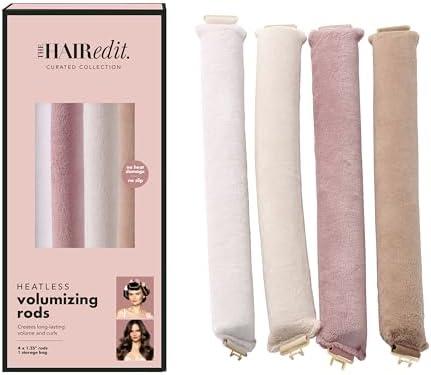 The Hair Edit Volumizing Hair Rods for Overnight Curls No Heat Hair Rollers for Long or Medium Length Hair, Soft Curlers for Women, Damage-Free Styling Tools for Volumizing Waves 4 Pack 10.5" Long