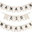 Menkxi 3 Pcs Eid Ramadan Mubarak Banner Wooden Ramadan Mubarak Decoration Rustic Bead Decorations Banner Muslim Party Decor Supplies for Home Fireplace Indoor Outdoor (Large, Black Letters)