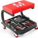 MaxWorks Mechanics Roller Seat - Heavy Duty 250 lb Capacity Rolling Creeper Stool with Padded Seat & 3-Section Tool Tray for Garage & Auto Repair (50875)