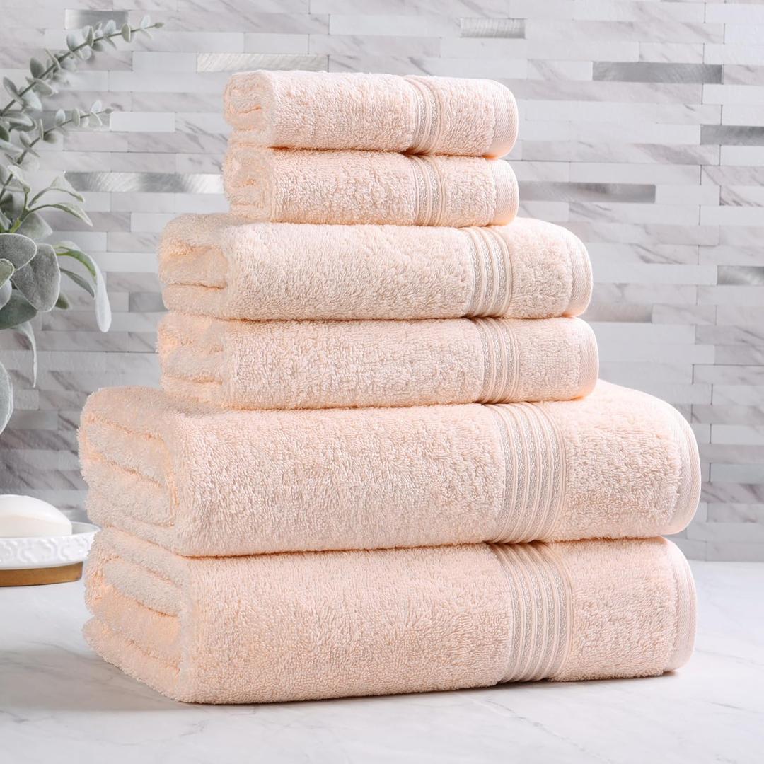 Superior Heritage Egyptian Cotton 6 Piece Towel Set, Heavyweight Towels for Bathroom, Guest Bath, Luxury Home Decor, Plush Absorbent Essentials, Includes 2 Bath, 2 Hand, 2 Face Towels, Peach