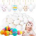 Qyyiguf 80 Pcs White Plastic Eggs,Blank Easter Egg,Fake Eggs with Gold Hanging Ribbon,Artificial Chicken Eggs for DIY Crafts,Kids,Painting,Party,Home Decor
