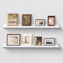 Picture Ledge Shelf White Floating Shelves 47.2" Set of 2 Wood Picture Shelves for Wall with Ledge Long Floating Shelf with Lip Display Photo Ledge Shelf for Living Room Bedroom Decor