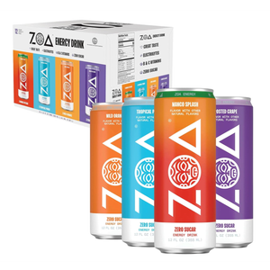 ZOA Zero Sugar Energy Drinks, Variety Pack - Sugar Free with Electrolytes, Healthy Vitamin C, Amino Acids, Essential B-Vitamins, and Caffeine from Green Tea (MS, TP, FG, WO)- 12 Fl Oz (12-Pack), EXP 09/07/26