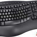 MEETION Wireless Ergonomic Keyboard, Wave Keys Firm Wrist Rest for Natural Typing, 2.4G USB-A Cordless Receiver and USB-C Adapter, Ergo Computer Keyboard Compatible with Windows/Mac/PC/Laptop, Black (Black (Size: 17.39*9.43*1.81in))