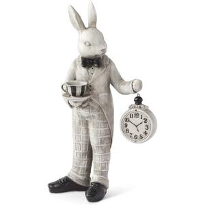 K&K Interiors 20336A 18 Inch Resin Gray and Black Bunny Holding Clock