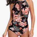 Tempt Me Women One Piece Swimsuit High Neck Plunge Ruched Tummy Control Bathing Suit, Size -XL