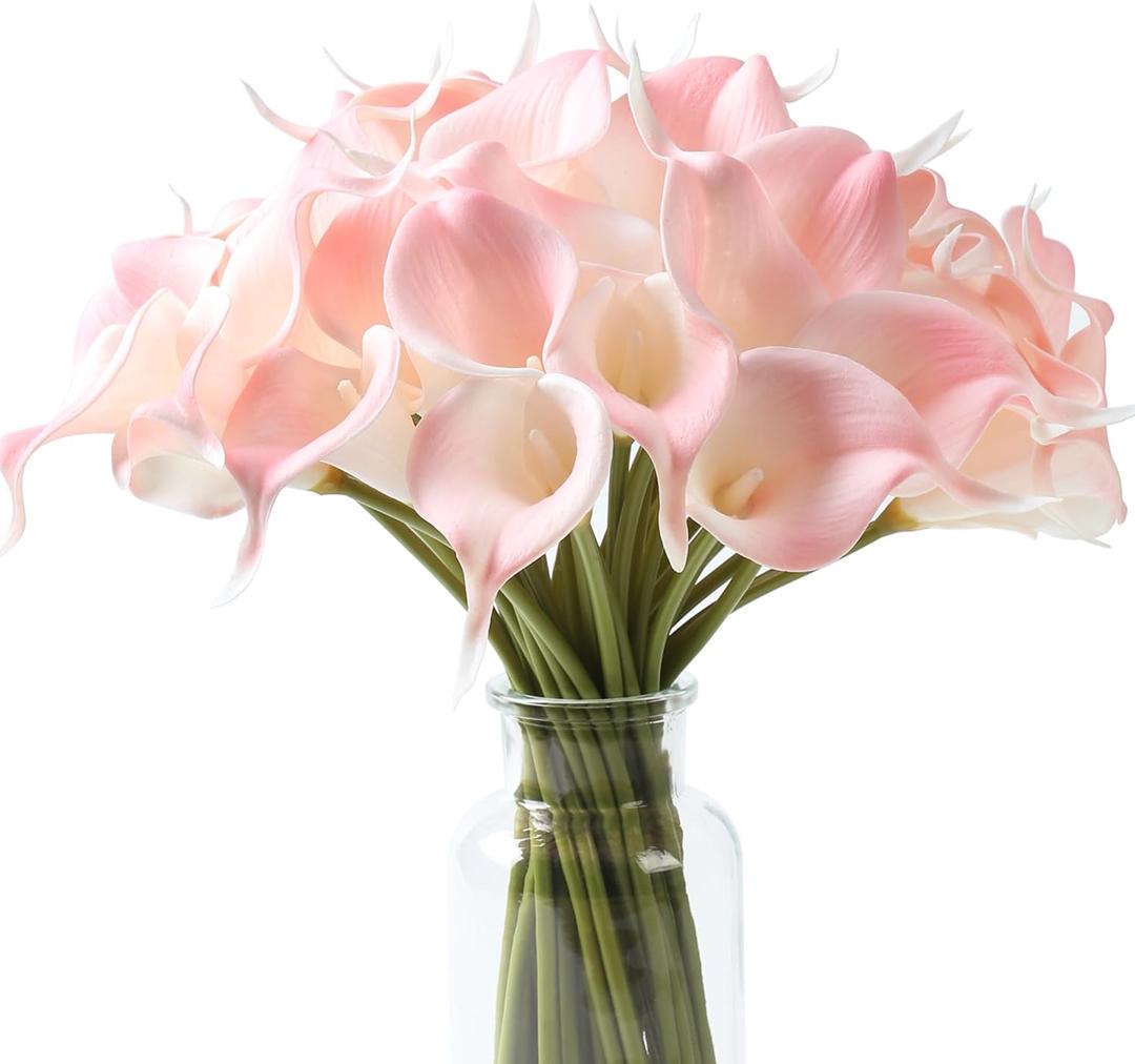 SITUMEIZI 24 PCS Pink Fake Flowers Artificial Calla Lily Silk Flowers Real Touch for Mother's Day Easter Home Kitchen Decor Wedding Bouquet Office Spring Decoration