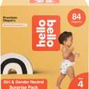 Hello Bello Premium Diapers, Size 4 (22-37 lbs) Surprise Pack for Girls - 84 Count, Hypoallergenic with Soft, Cloth-Like Feel - Assorted Girl & Gender Neutral Patterns