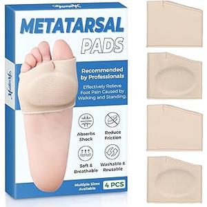 Metatarsal Pads for Men and Women - Ball of Foot Pain Relief Cushions for Sesamoiditis, Metatarsalgia, Morton's Neuroma - 2 Pairs Fabric Sleeves with Gel Inserts (Beige, L)