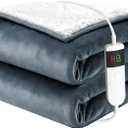 Electric Blanket Heated Throw, Soft Flannel 50"x60" Heating Blanket with 8 Hours Auto Off 10 Fast Heating Levels Machine Washable Sherpa Heated Blanket with Overheating Protection
