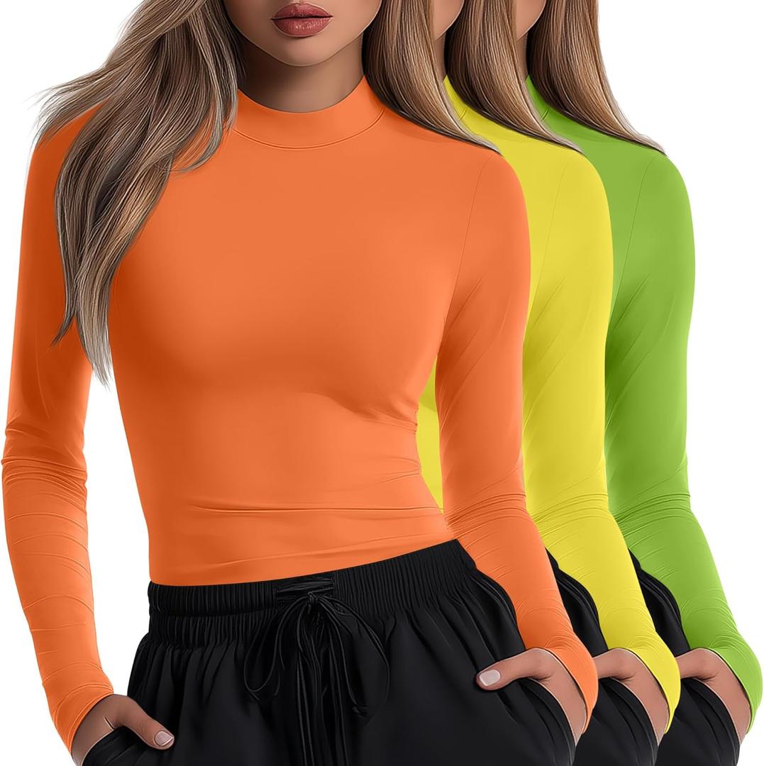 Neer 3 Pack Women's Underscrubs Long Sleeve Shirts Mock Turtleneck Slim Fit Scrub Top Basic Tee Undershirt for Nurse (Green, S)