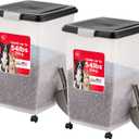 IRIS USA Airtight Dog Food Storage Container, Up to 54 lbs, Attachable Wheels, For Dog Cat Bird and Other Pet Food Storage Bin, Keep Fresh, Translucent Body, Easy Mobility, 2 Pack, Black