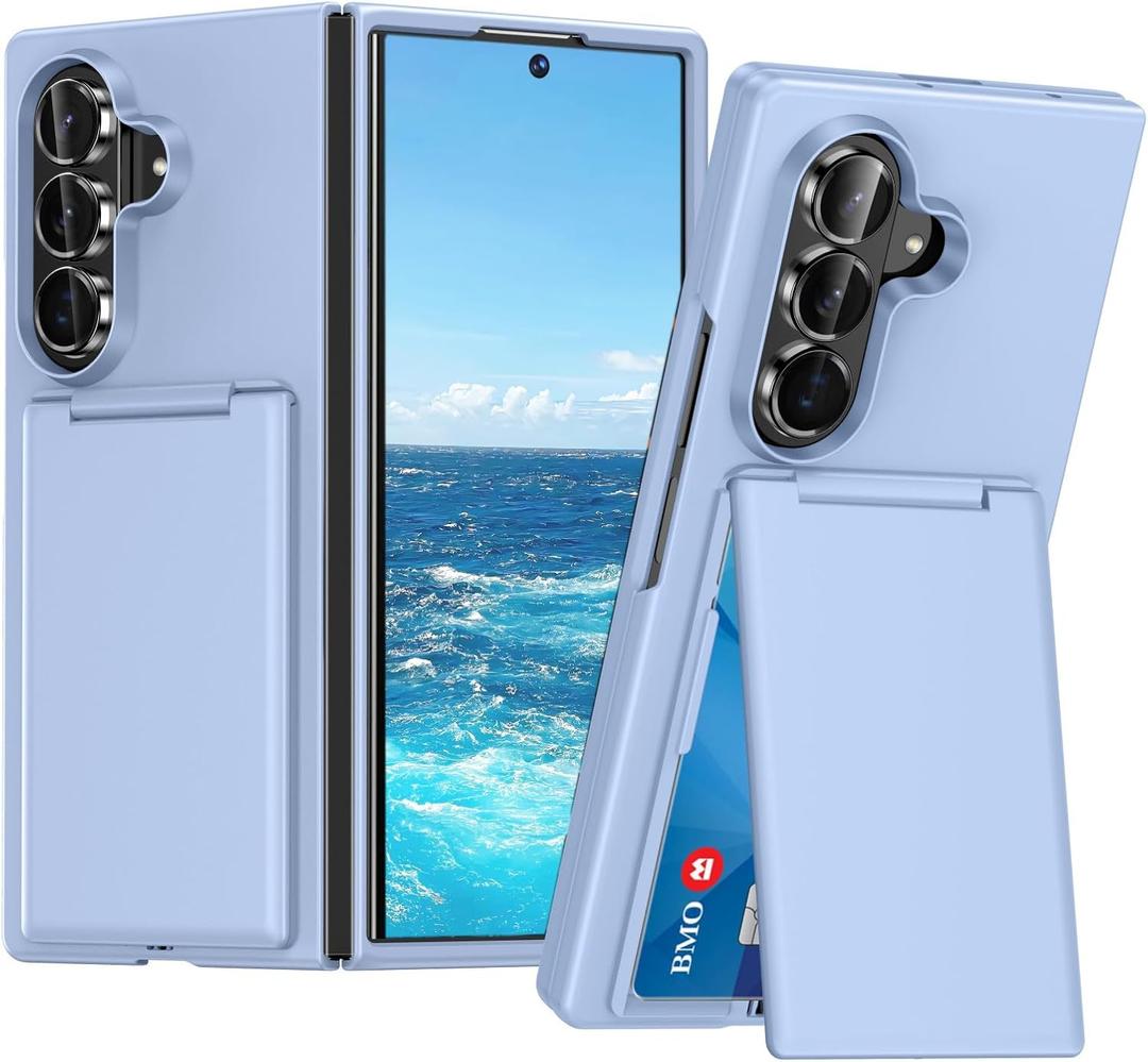 for Samsung Galaxy Z Fold 7 Case with Hinge Protection and Card Holder Military Grade Drop Protection PC Card Slot Case with Kickstand Slim Thin Cover for Galaxy Z Fold 7,Purple