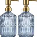 2-Pack Blue Soap Dispenser for Bathroom and Kitchen, Crystal Glass Hand Soap Dispenser with Metal Gold Pump, Countertop Soap Dispenser for Hand Soap, Dish Soap, Lotion, Body Wash (14 OZ)