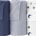 Bearmoss Muslin Swaddle Blankets, 40 x 38 inches Baby Swaddle for Boys and Girls, Soft Baby Blanket, 3 Pack Breathable Nursery Receiving Blankets (Bluemoon)