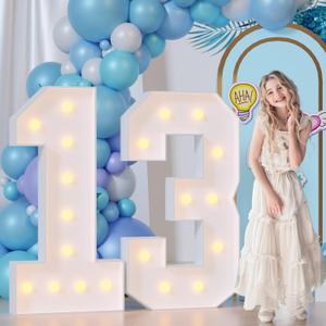 Light Up Numbers 4FT, Number 13 Light Up Sign Marquee Numbers 4 Feet Tall, Large 13 Marquee Number for 13th Birthday Party Decorations Mosaic Nmero