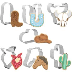 7Pcs Cowboy Cookie Cutter 3.5" Western Boot Hat Horseshoe Cactus Cookie Cutting Mold Biscuit Cutters for Cowboy Rodeo Party Horse Racing Festival
