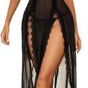 Avidlove Women Lingerie Lace Babydoll Chemise Sexy Mesh Nightdress V Neck Nightwear Side Split Nightgown (Large, Black)