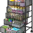 5-Tier Craft Organizer Cart with Wheels-Storage Cart with Drawers, Lockable Wheels Rolling Utility Cart, Makeup Cart with DIY Divider, Office Supply Organizer Storage for Studio, Office, Bedroom, Black