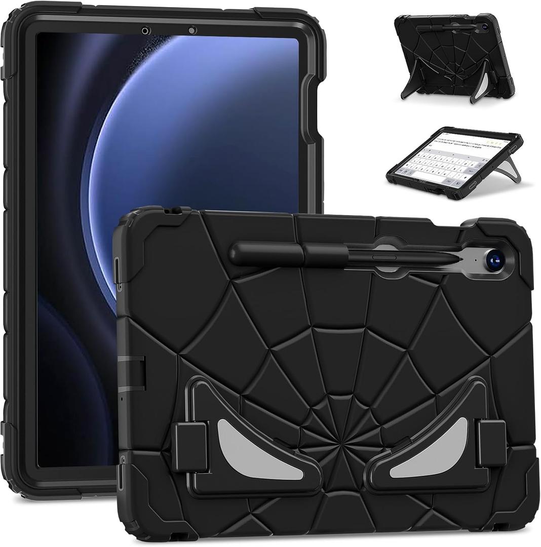 AKABEILA Compatible with Samsung Galaxy Tab S7/S8/S9/S9 FE 11 inch(2023) Tablet CaseLightweight Shockproof Rugged Protective Cover with Kickstand for Kids Children Boys Babies Black