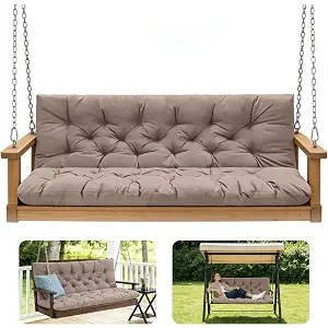 GPQAWER Outdoor Swing Cushions,Waterproof Swing Cushions 3 Seater Replacement with Backrest,Outdoor Thickened Bench Cushion with Ties for Porch,Patio,Backyard,Garden and Lawn (Khaki 60 * 40 in)