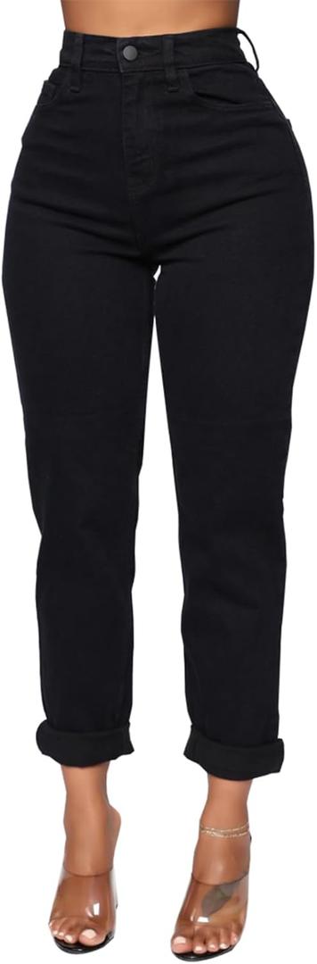 SheKiss Boyfriend Stretchy Jeans for Women - Distressed Frayed High Waisted Trendy Denim Blue Jeans (XX-Large)