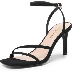 DREAM PAIRS Womens High Stilettos Heels Open Toe Square Sandals Ankle Strap Pumps Sexy Comfort Strappy Dress Shoes Party Wedding Heeled Sandals (6.5, Black-Nubuck)