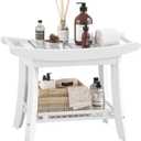 Bamboo Shower Bench Chair Bathroom Shower Stool Seat for Inside Shower Bathtub with Storage Shelf Shower Foot Rest for Shaving Legs 25.2 x 13 x 19.2 Inches White