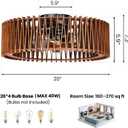 20" Flush Mount Caged Ceiling Fan with Light, Farmhouse Low Profile Ceiling Fan with Remote, Wooden Fandelier 6 Speed Quiet DC Motor, Reversible Chandelier Ceiling Fan for Bedroom Kitchen Living Room