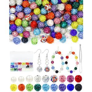 200PCS FIVEIZERO Rhinestone Beads for Jewelry Making, 15 Colors Round Sparkle Crystal Clay Bead Bulk Sparkly Baseball Necklace Beads for Bracelets and DIY Crafts (Mixed)