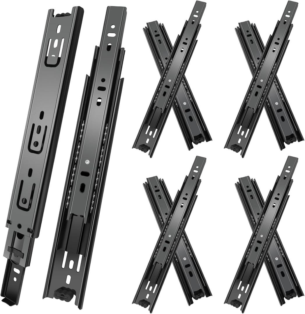 16 inch Drawer Slides 4 Pairs (8pcs) 3 fold Full Extension Side Mount Cabinet Drawer Glides 16" Black Cabinet Rails for Dresser, Cabinet, Kitchen,Trash Can, Wardrobe 100 LB Capacity